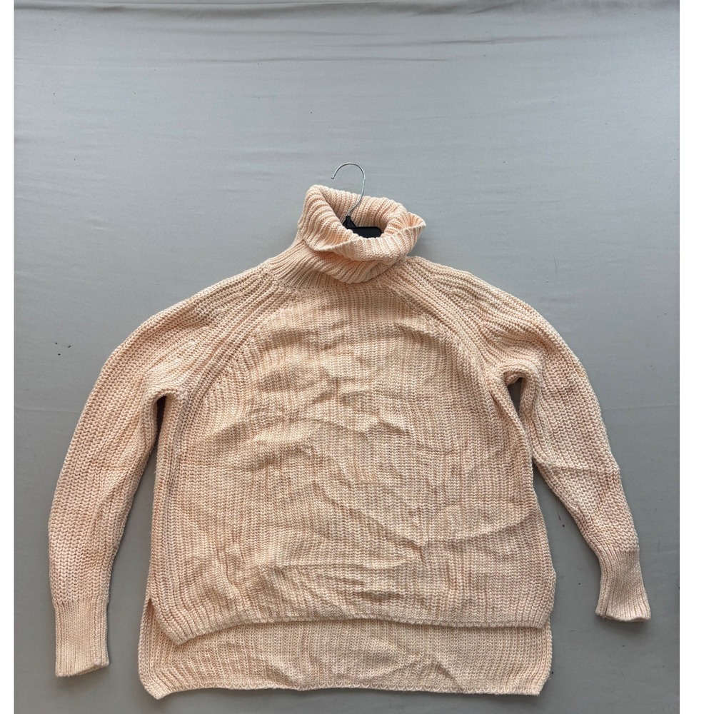 525 America Peach Pink Chunky Knit Turtleneck Sweater High Low Hem Small